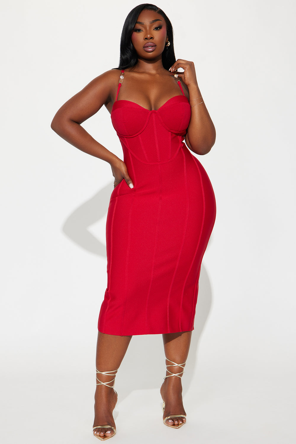 Victoria Bandage Midi Dress Red